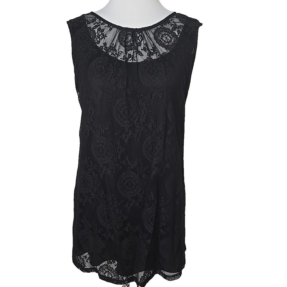 Cabi Black All Over Lace Sleeveless Layered Blouse Top Medium‎ M